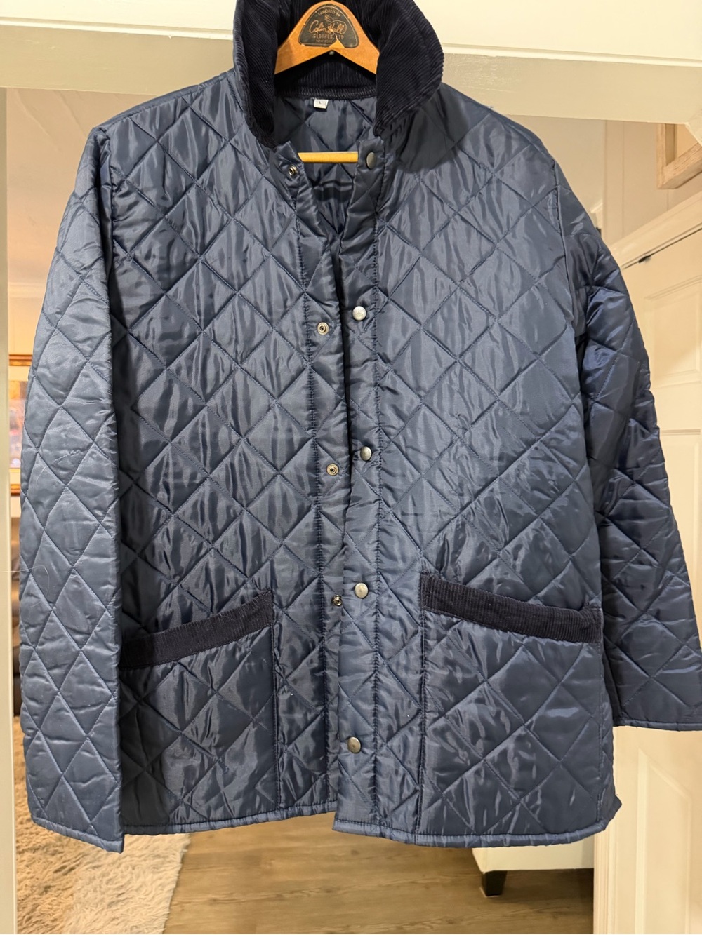 Men's Quilted Navy Jacket with Corduroy Trim